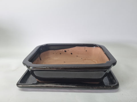 Bonsai schaal zwart, 21cm rechthoek met onderschotel