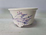 Bonsai schaal wit rond met tekening