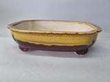 Bonsai pot rechthoek bruin/geel glazuur