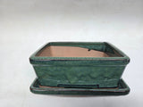 Bonsai schaal groen, rechthoek met onderschotel 26cm