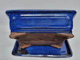 Bonsai schaal blauw, rechthoek 16cm met onderschotel