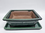 Bonsai schaal groen, rechthoek met onderschotel