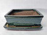 Bonsai schaal groen, rechthoek 18cm met onderschotel